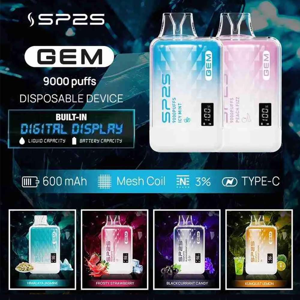 SP2S 9000口拋棄式電子煙｜多種口味現貨・12ml大容量・LED智慧熒幕